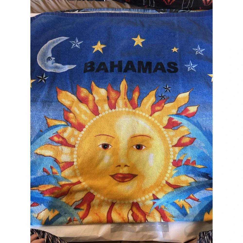 Bahamas Souvenir Beach Towel Sun‎ Moon Dolphin Palm Trees Tropical Ocean